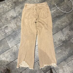 Tan Distressed Straight-Leg Jeans